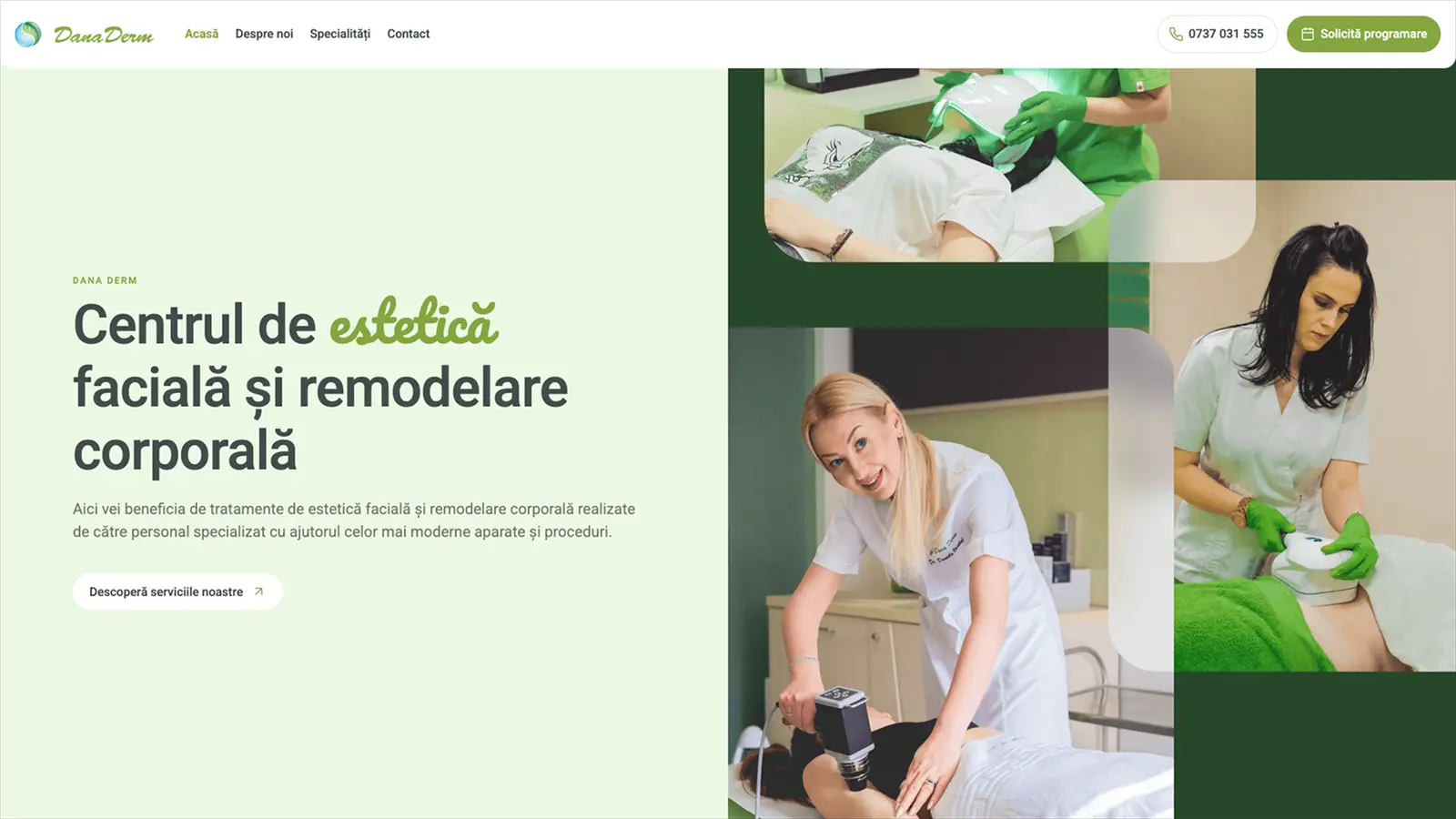 Website DanaDerm după redesign – website modern pentru clinică dermatologică și estetică
