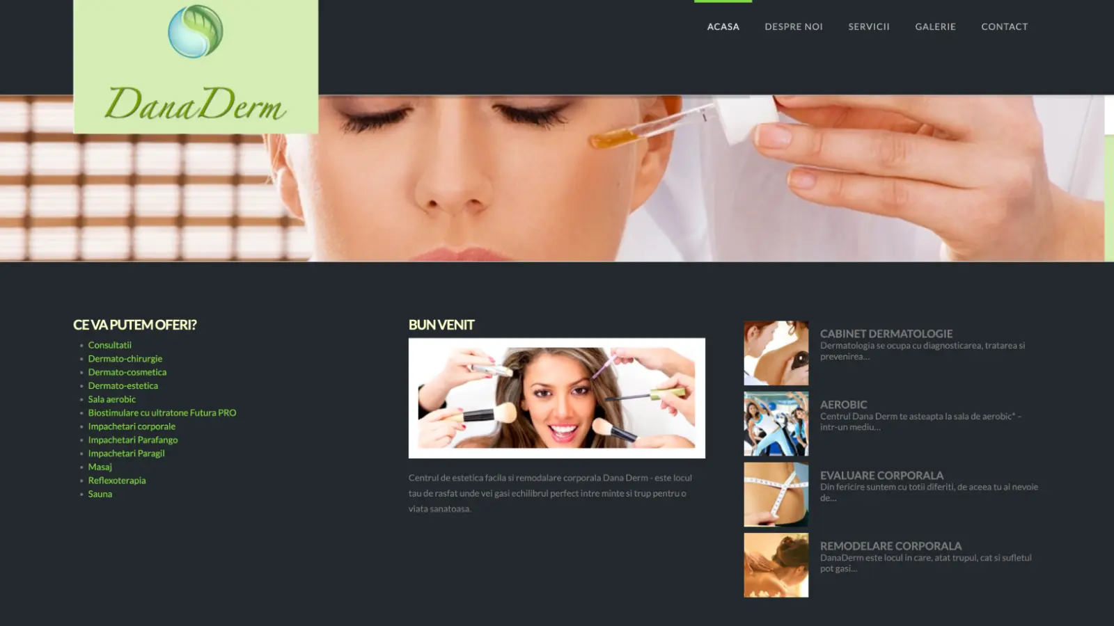 Website DanaDerm înainte de redesign – design învechit pentru clinică dermatologică