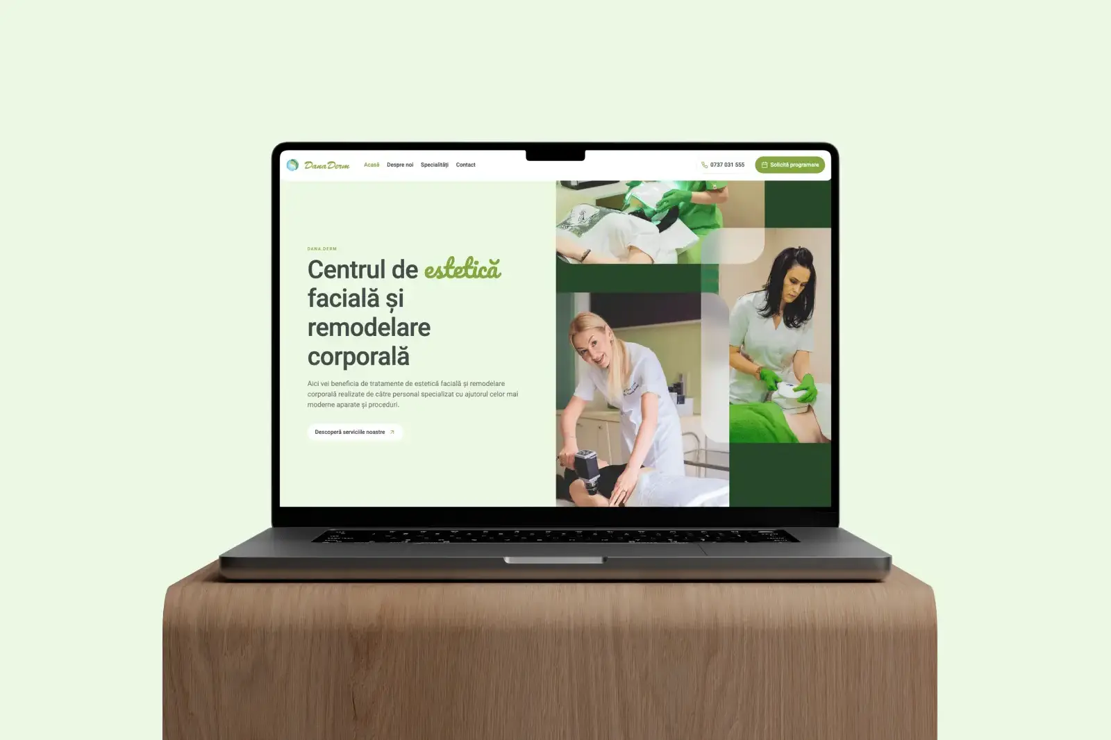 Homepage DanaDerm după redesign – website pentru clinică dermatologică și estetică