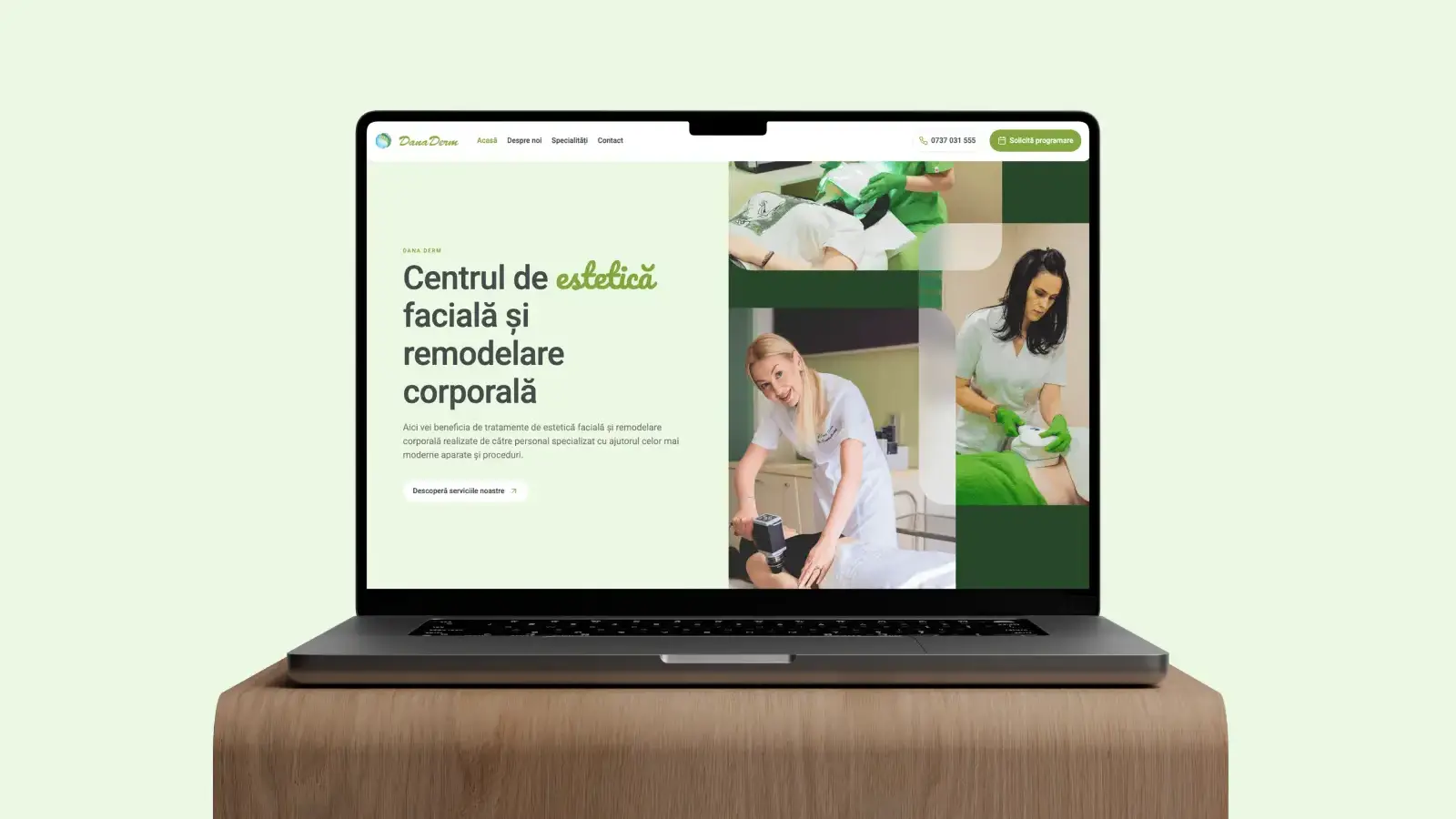 Homepage DanaDerm după redesign – website pentru clinică dermatologică și estetică